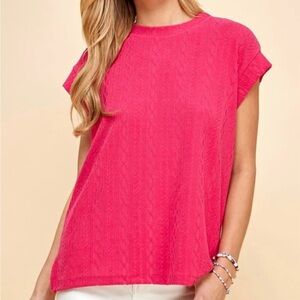 Short sleeve cable knit sweater